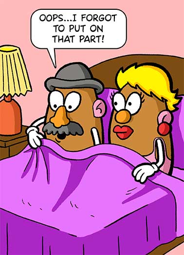 Potato That Part VD  Funny Card Valentine's Day Send someone special a personalized greeting card just in time for Valentine's Day! | Potato Head parody sexy naughty joke Oops forgot that part couple in bed romantic  Happy Valentine's Day